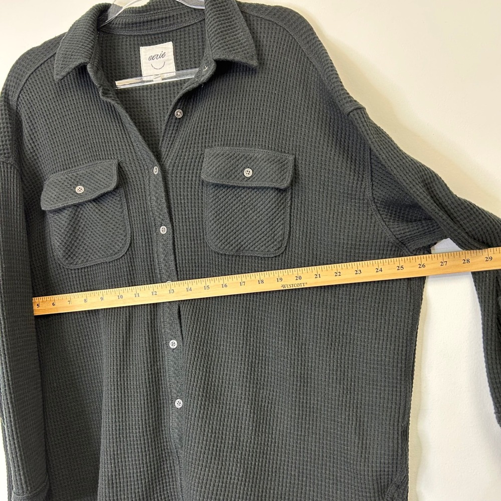 Aerie Lumberjane Waffle Knit Button Up Shirt Top Women's Medium Black Oversized - Picture 6 of 9